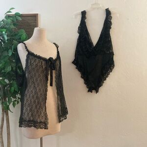 Gaymod Sabrina 2 pc lace boudoir teddy robe lingerie pinup vintage lace M/L/XL